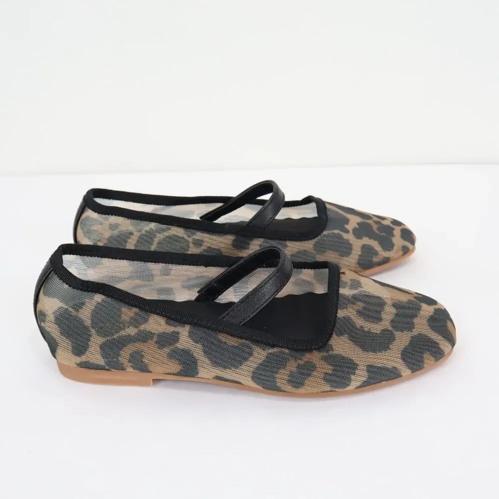 J.Crew Crewcuts Girls Ballet Flats Leopard Print Mesh Size K13 NWOT